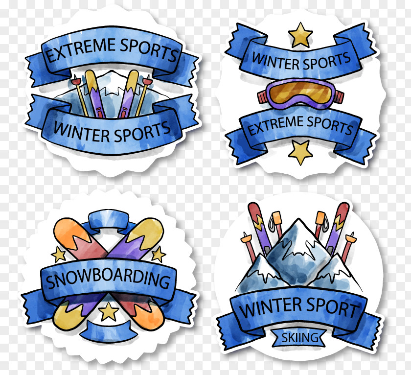 Winter Skiing Sticker Watercolor Painting Sport PNG