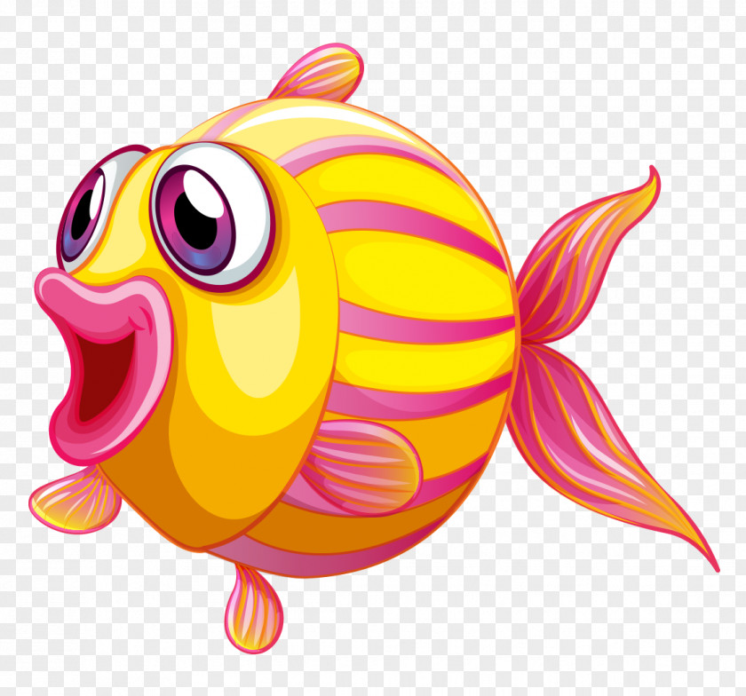 Hand-painted Color Cartoon Fish Bigeye Seashell Clip Art PNG
