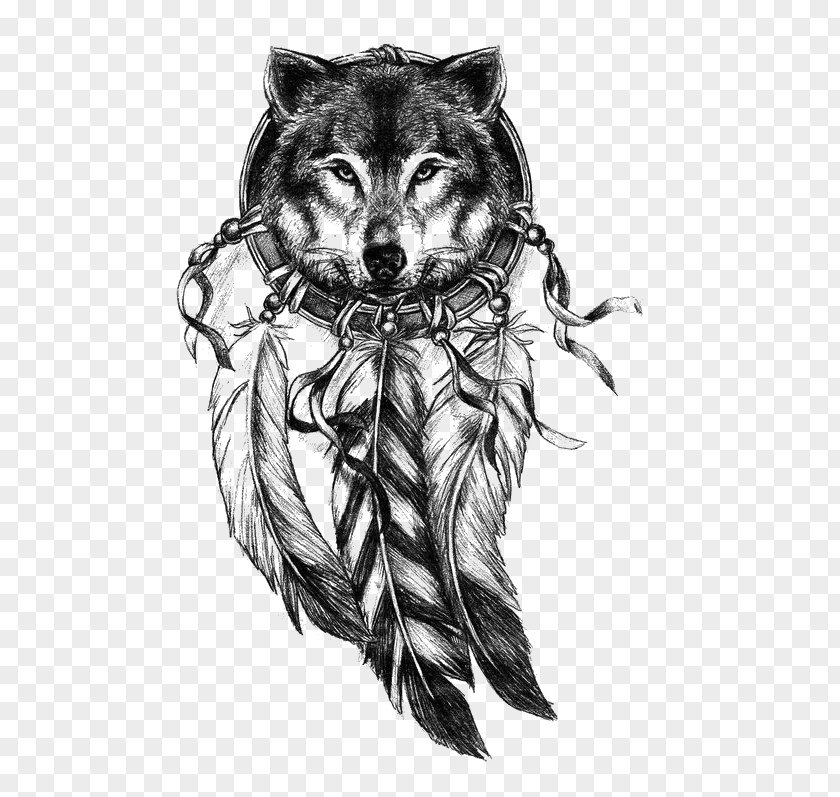 Wolf Avatar Gray Dreamcatcher Tattoo Drawing PNG
