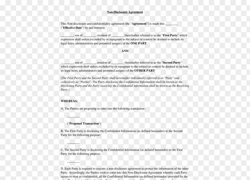 Word Resume Document Non-disclosure Agreement Template Confidentiality Microsoft PNG