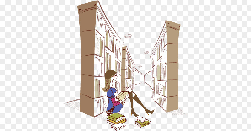 Literary Young Women Library Cartoon Book Illustration PNG