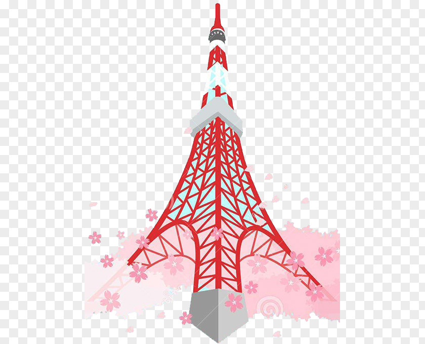 Red Tokyo Tower Cherry Blossom Flat Skytree Illustration PNG