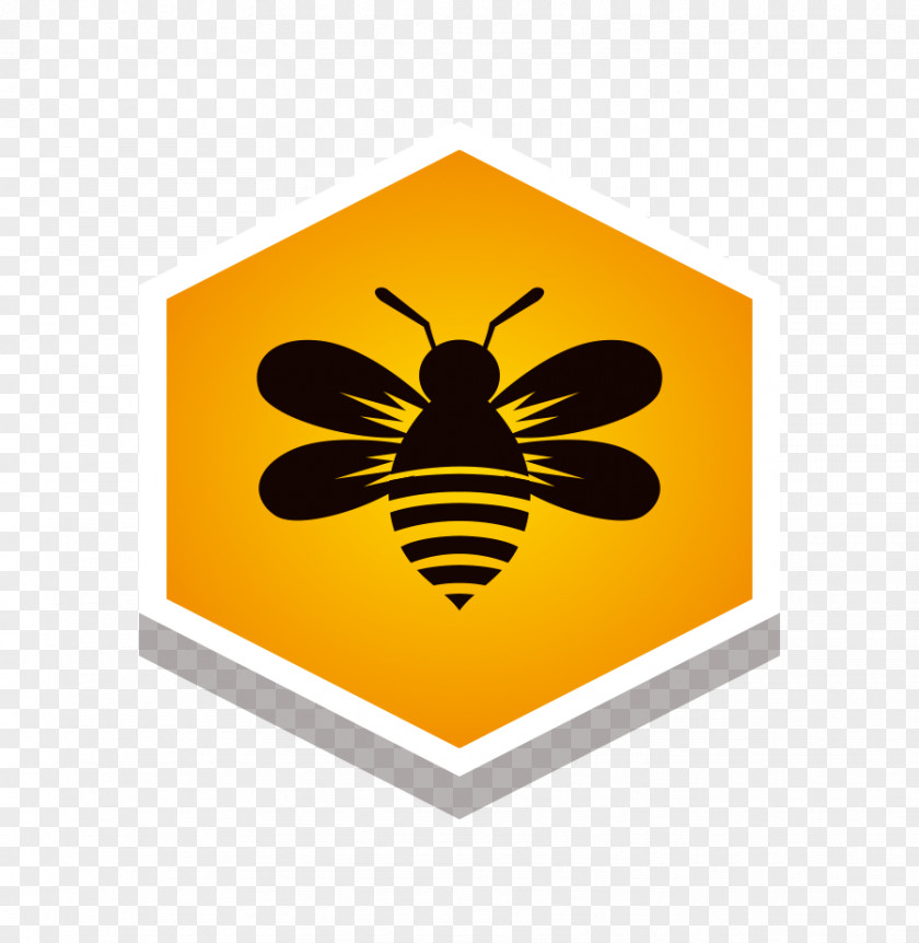 Vector Galaga Yellow Label Seal Sticker Hexagon Honey Bee PNG