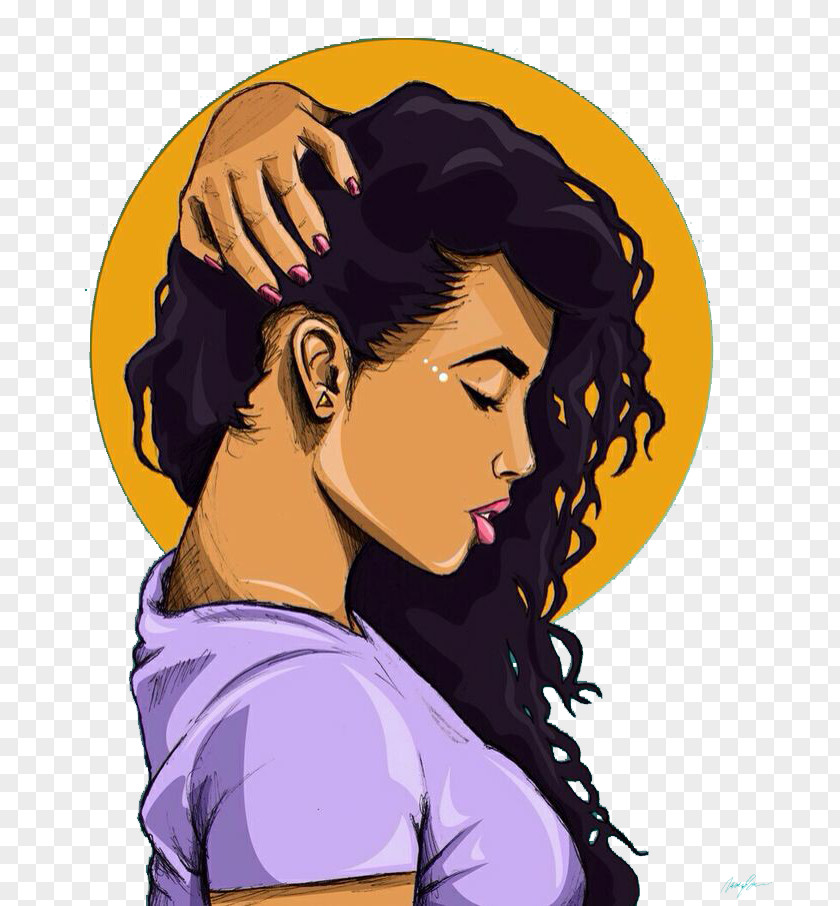 Black Hair Woman In Profile Cartoon Drawing Art Museum PNG