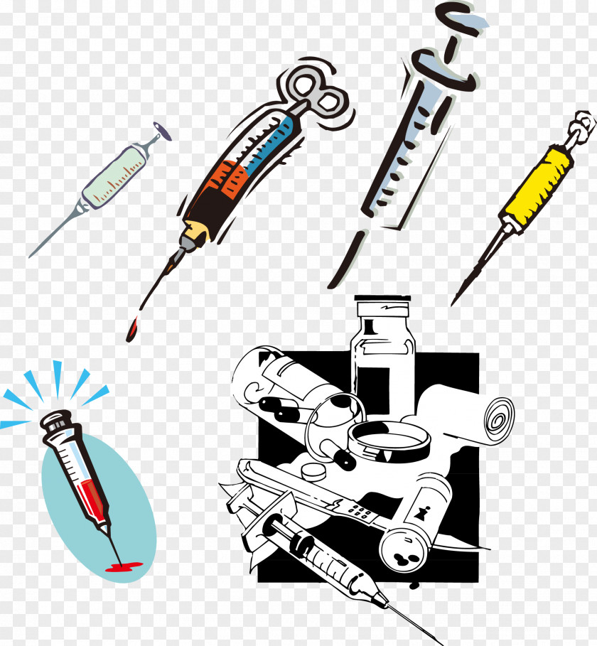 Various Needle Syringe Cartoon Vector Material Drug Hypodermic Enema Clip Art PNG