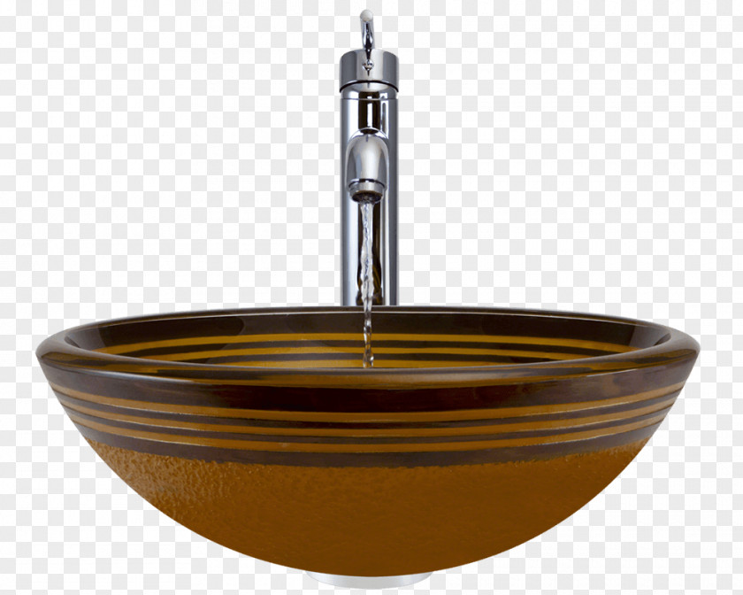 Hand Painted Glass Bowl Sink Tap Brown PNG