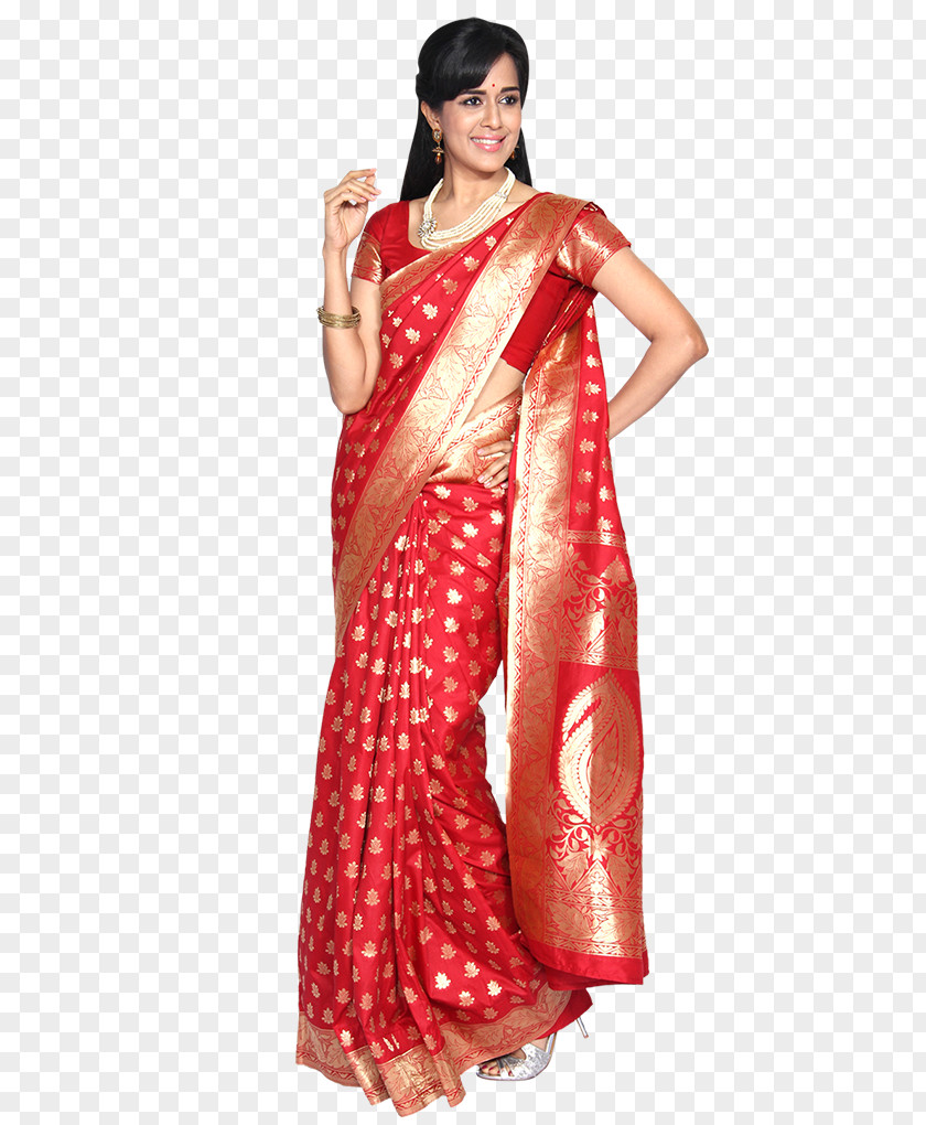 Red Silk Varanasi Banarasi Sari Gadwal PNG