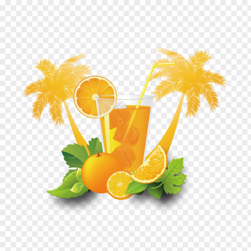 Vector Coconut Trees And Orange Juice Cocktail Flyer Fanta Poster PNG