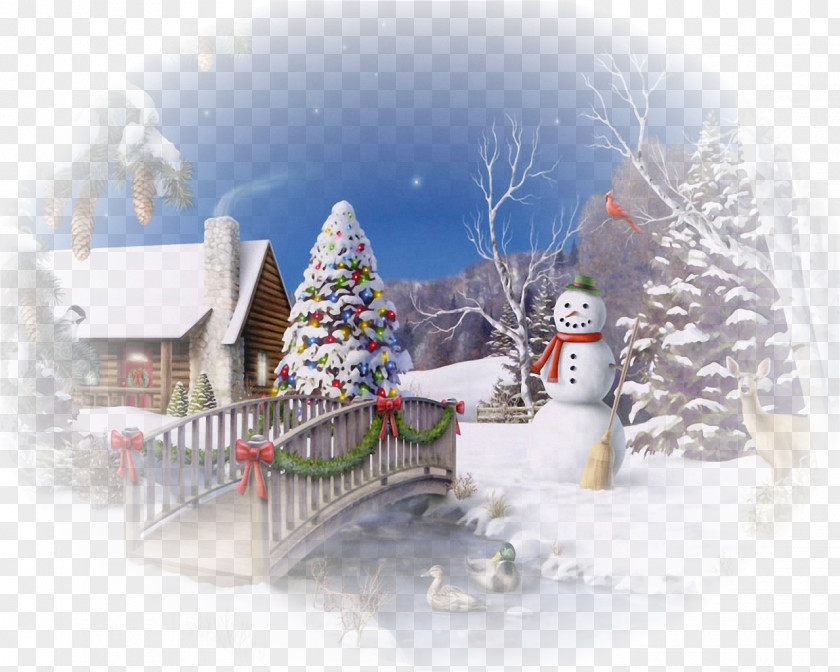 Christmas Landscape Painting Desktop Wallpaper PNG
