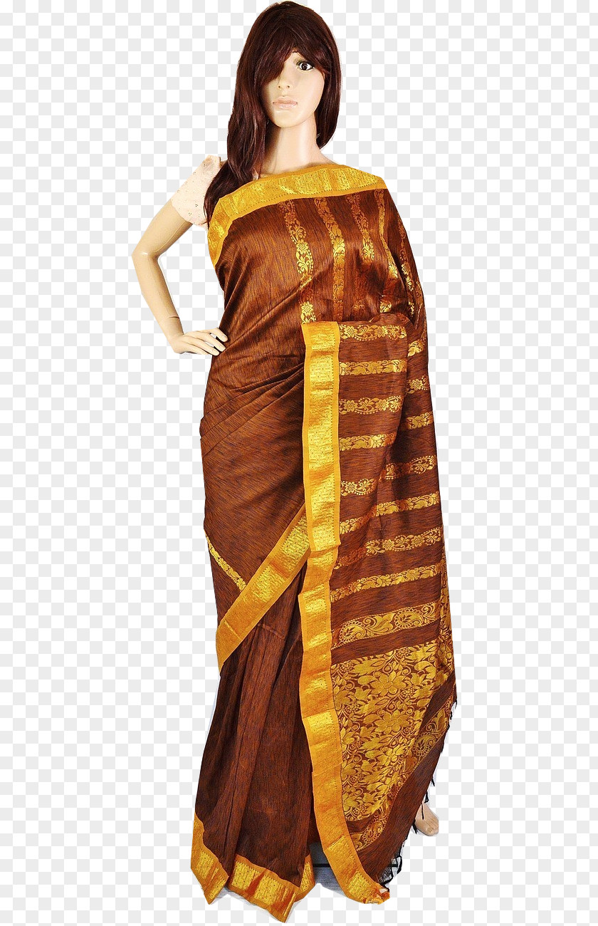 Gold Silk Sari Costume Design PNG
