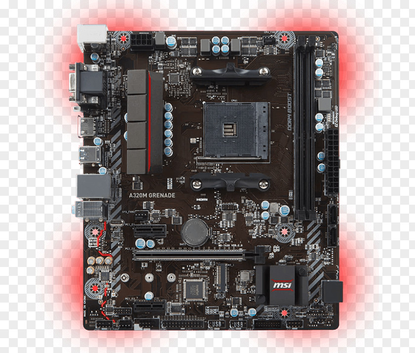 Computer Socket AM4 Motherboard MSI A320M GRENADE MicroATX PNG