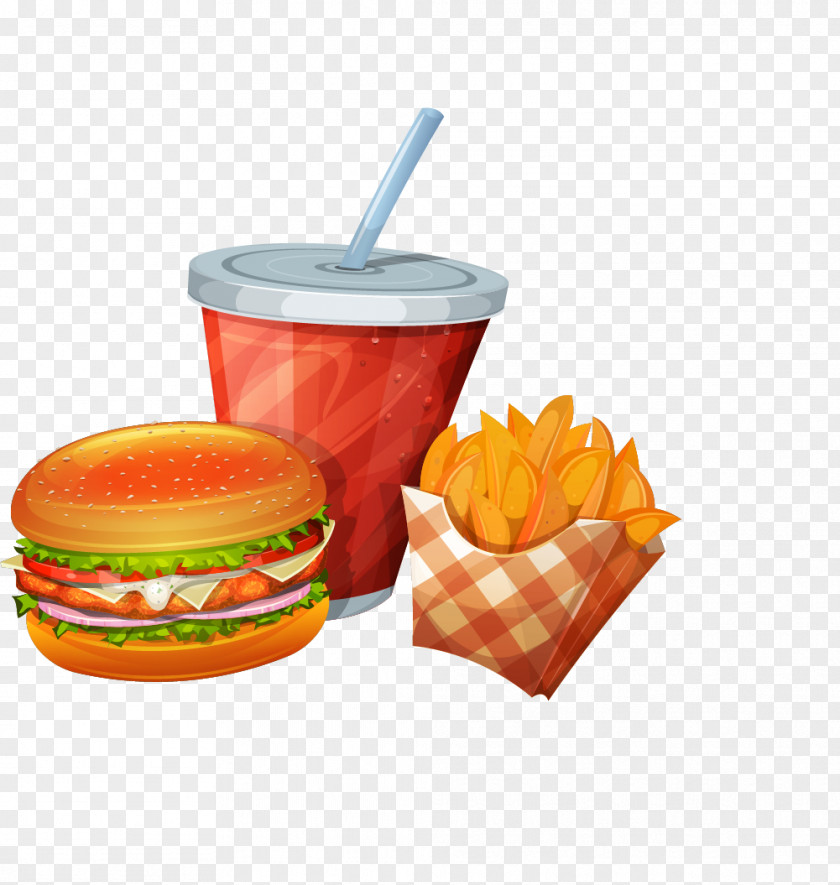 Cartoon Burger Cola Soda Soft Drink Fast Food Hamburger French Fries Take-out PNG