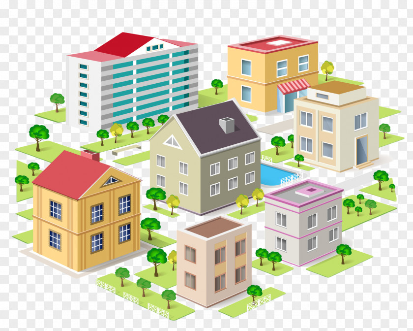 City Building Isometric Projection Art PNG