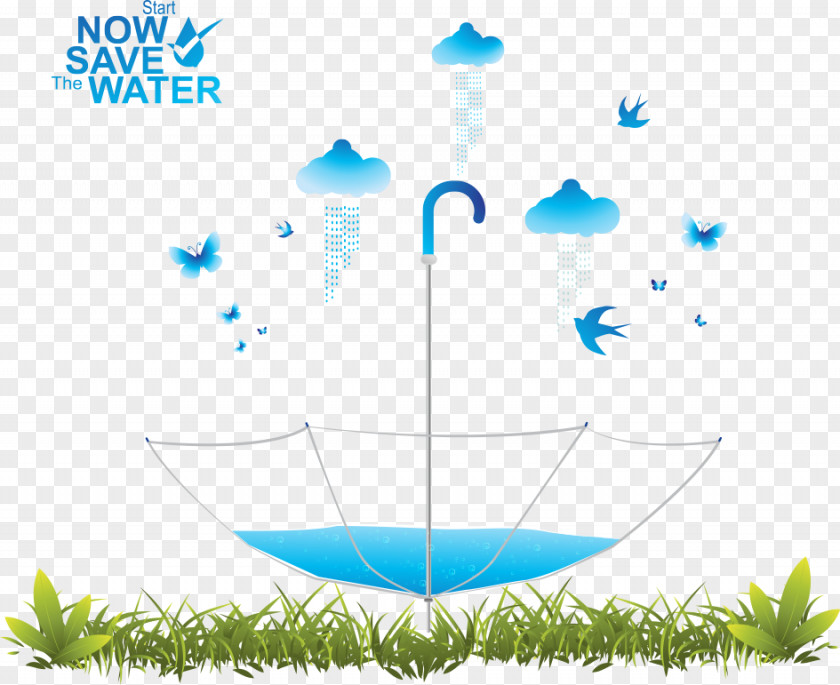 Vector Umbrella And Clouds Water Resources Environmental Protection Clip Art PNG
