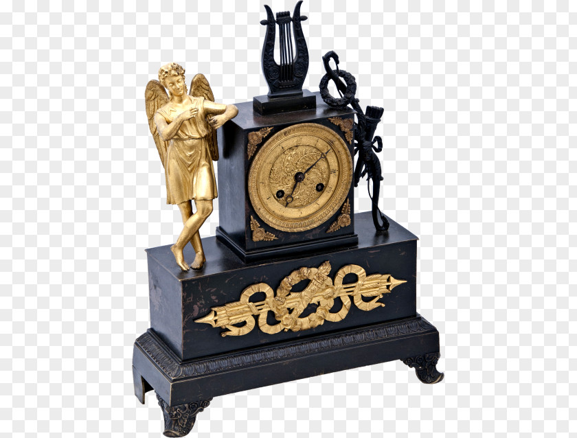Clock French Empire Mantel Fireplace Gilding PNG