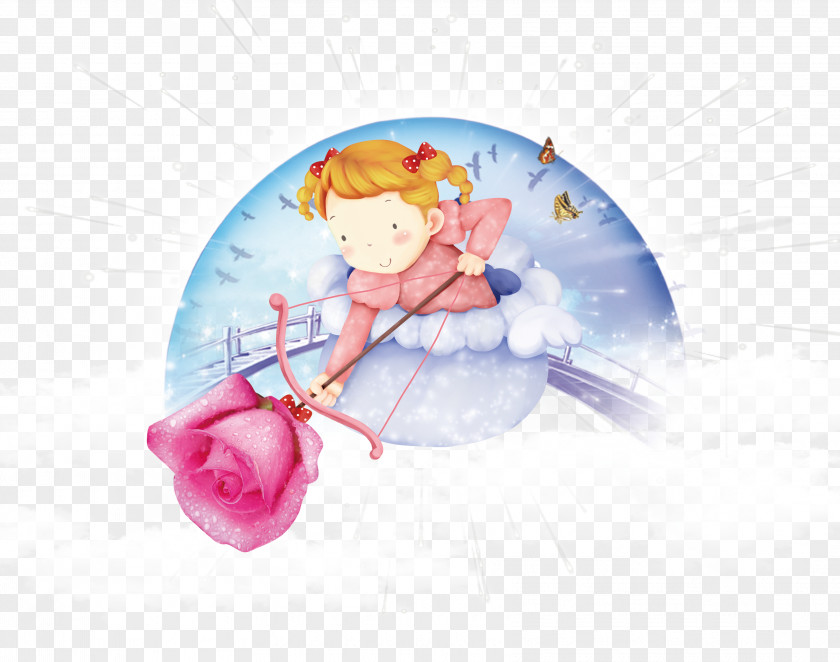 Rose Brings Cupid Valentines Day Illustration PNG