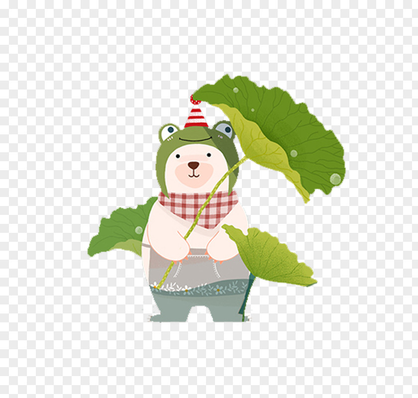 Cartoon Bear Lotus Leaf Polar Illustration PNG