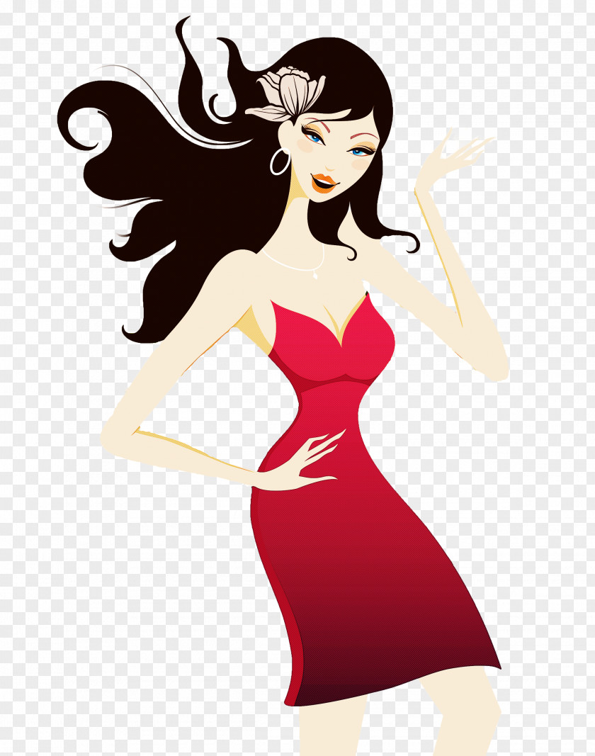 Cartoon Dress Black Hair Long PNG