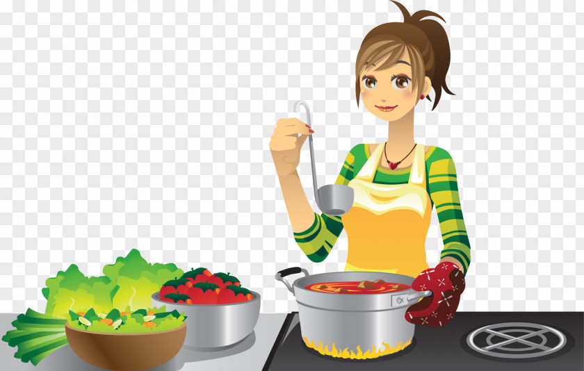 Cooking Illustration PNG Illustration, Cook girl characters illustration, woman cooking cartoon clipart PNG