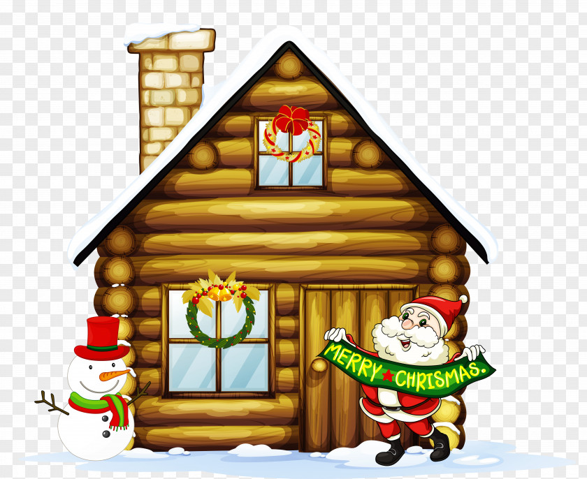 Transparent Christmas House With Santa And Snowman Clipart PNG