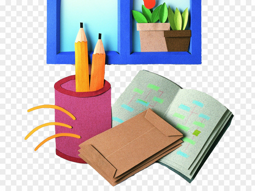 Pencil Pen Letter Envelope Window Origami Flower Pots Paper Appliquxe9 School Drawing Pattern PNG