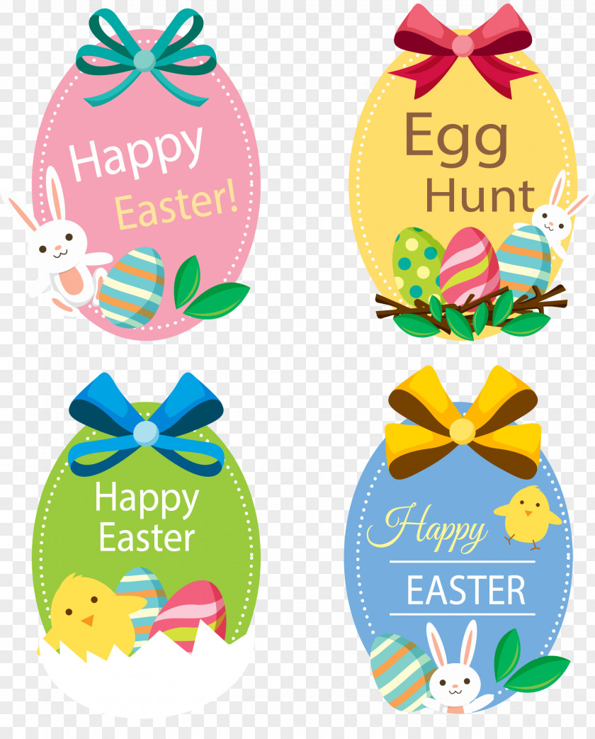 Vector Hand-painted Easter Label Bunny Paper Egg PNG