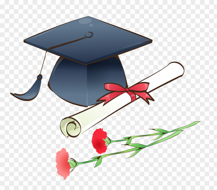 Bachelor Of Cap And Roses Graduation Ceremony Cartoon Doctorate PNG