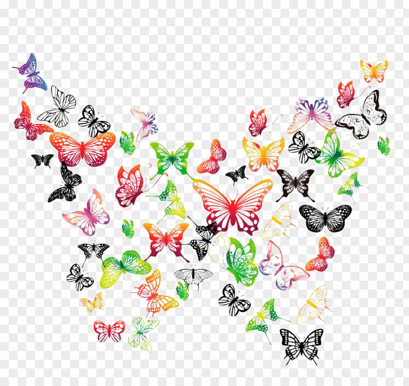 Colorful Butterfly Mosaic Image Throw Pillow Couch PNG