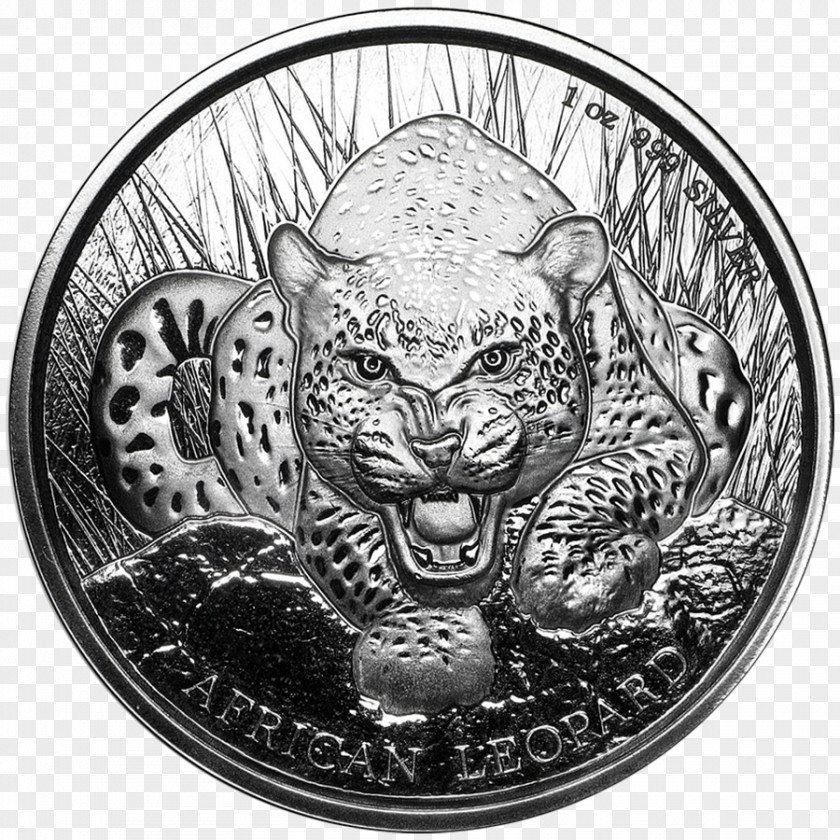 Silver Coin Ghana African Leopard PNG