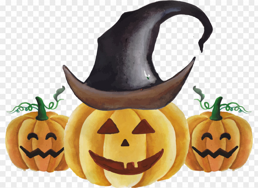 Watercolor Painting Pumpkin Monster Jack-o-lantern Calabaza Halloween PNG