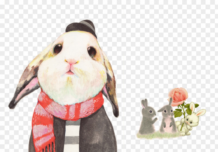 Hand-painted Puppy Rabbit Drawing Wallpaper PNG