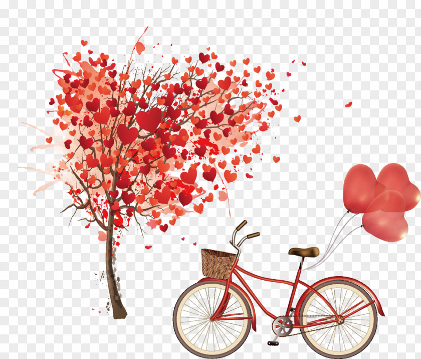 Bicycle And Hand-painted Heart-shaped Tree Euclidean Vector Heart PNG