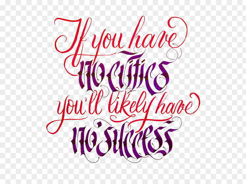 Quotation Calligraphy If You Have No Critics You'll Likely Success. Lettering Typography PNG