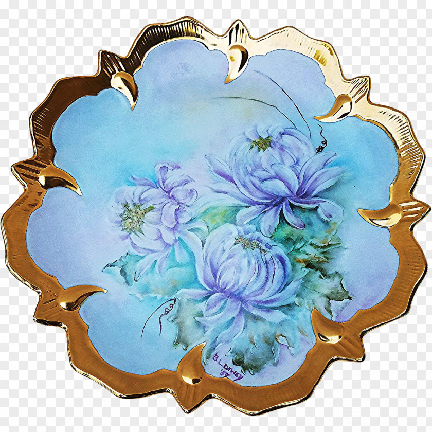 Hand-painted Floral Material Tableware Flower Design Ceramic Cobalt Blue PNG