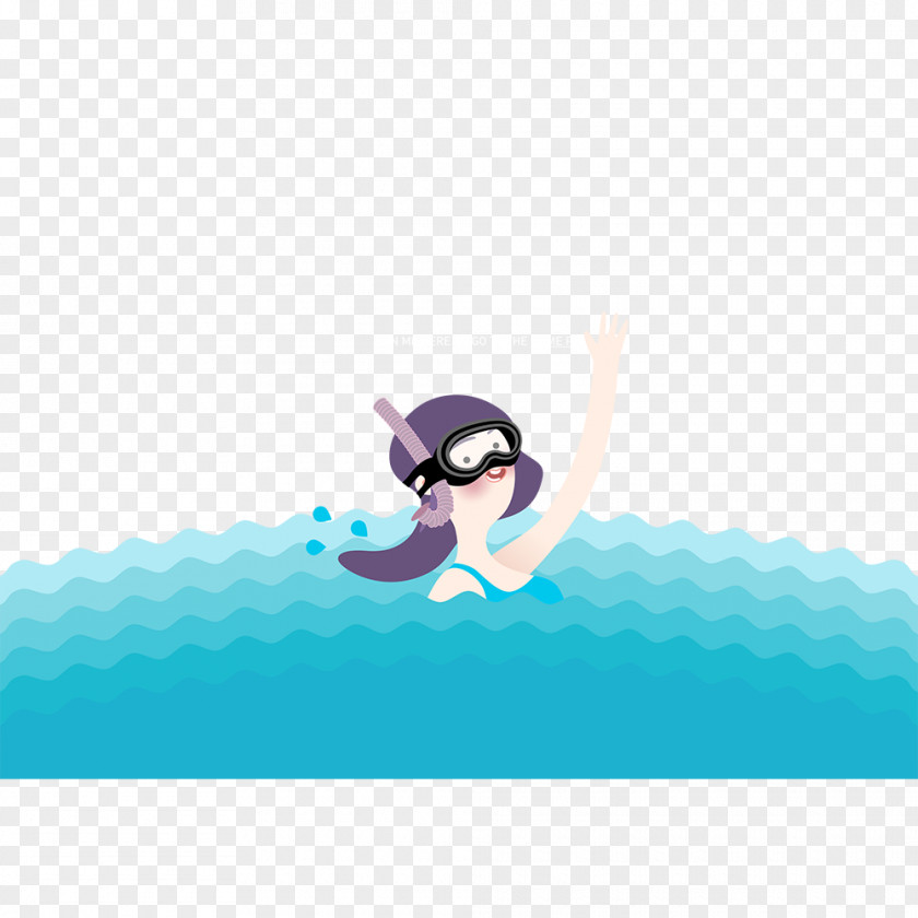 Swimming In The Water Blue Cartoon Illustration PNG
