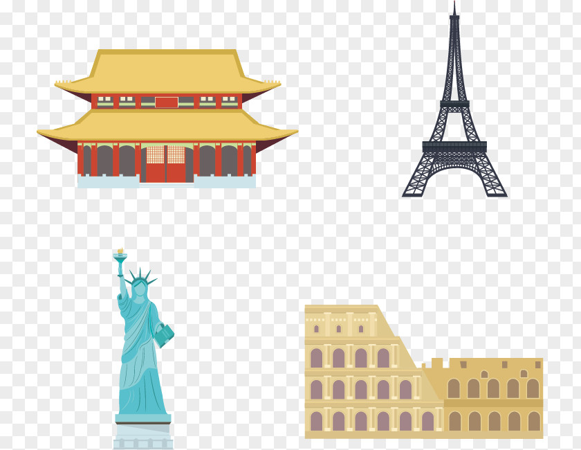 Vector Landmarks Tiananmen Eiffel Tower Landmark Icon PNG