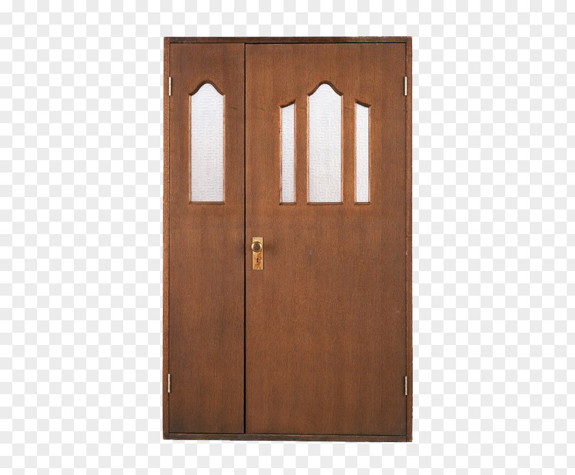 Brown Decorative Glass Door Cupboard Wardrobe Wood Stain PNG