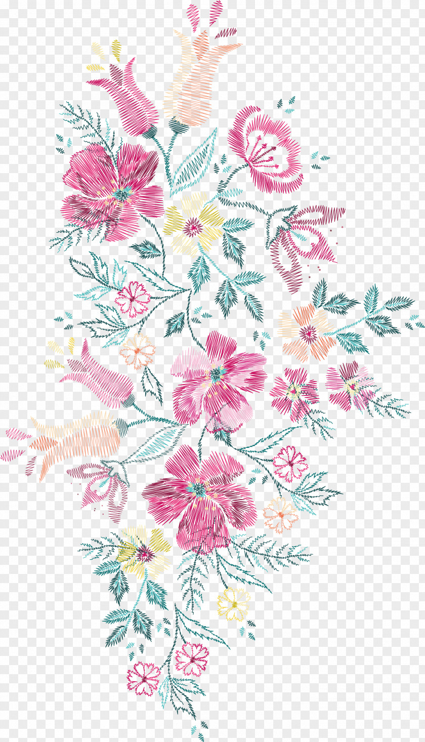 Soviet-style Vector Floral Embroidery Flower Euclidean Design PNG