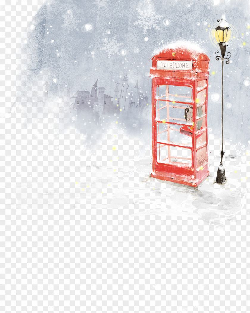 Hand-painted Cartoon Phone Booth Snow Telephone Illustration PNG