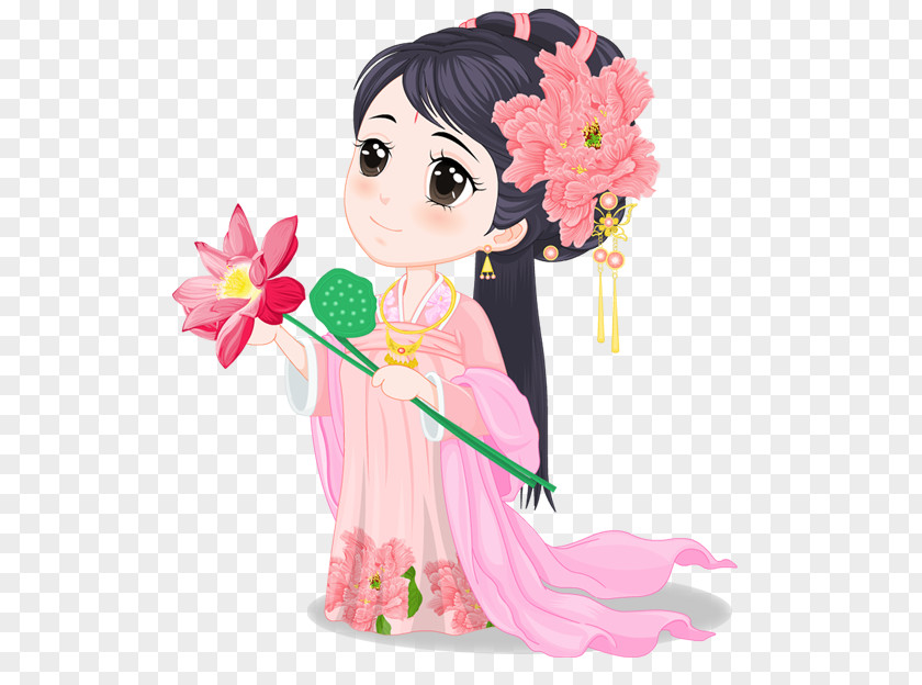 Lotus Goddess Cartoon Illustration PNG