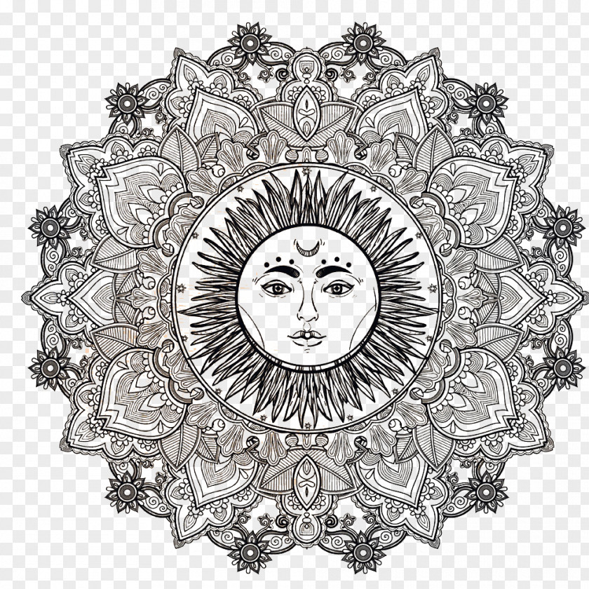 Sunflower Vintage Decorative Motifs Ganesha Mandala Om Symbol Illustration PNG