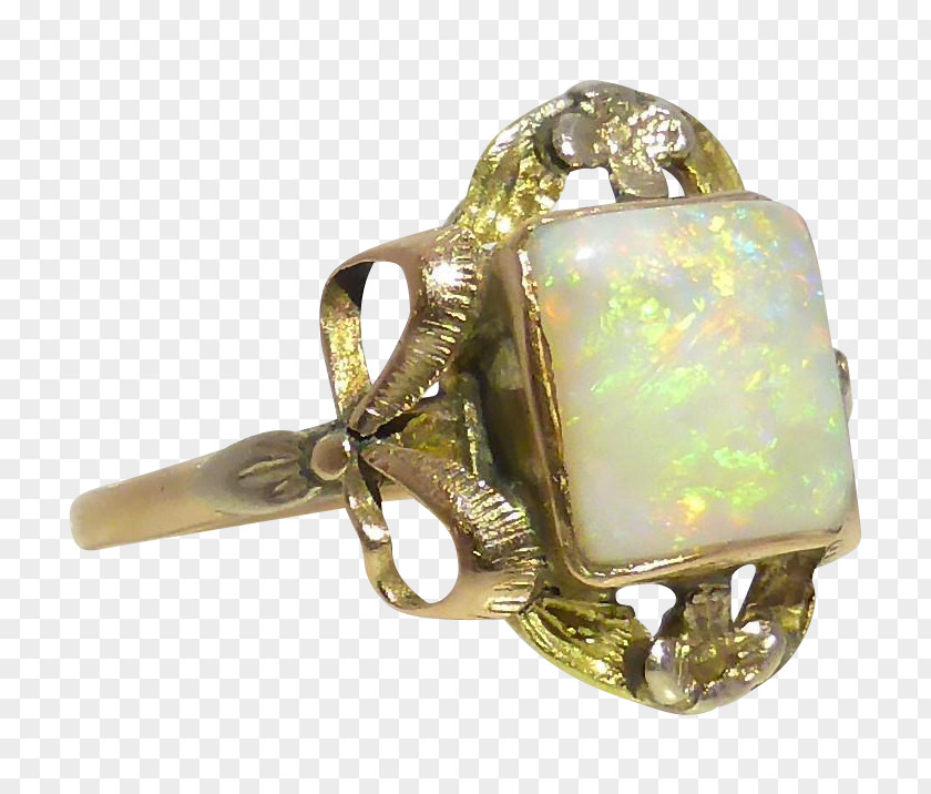 Yellow Florets Opal Ring Art Nouveau Jewellery PNG