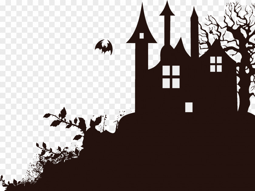 Halloween Haunted House Wedding Invitation Card Housewarming Party PNG