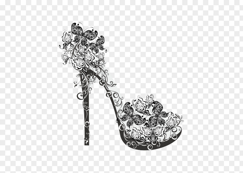 Personality Pattern Black And White High Heels High-heeled Footwear Shoe Flower Illustration PNG