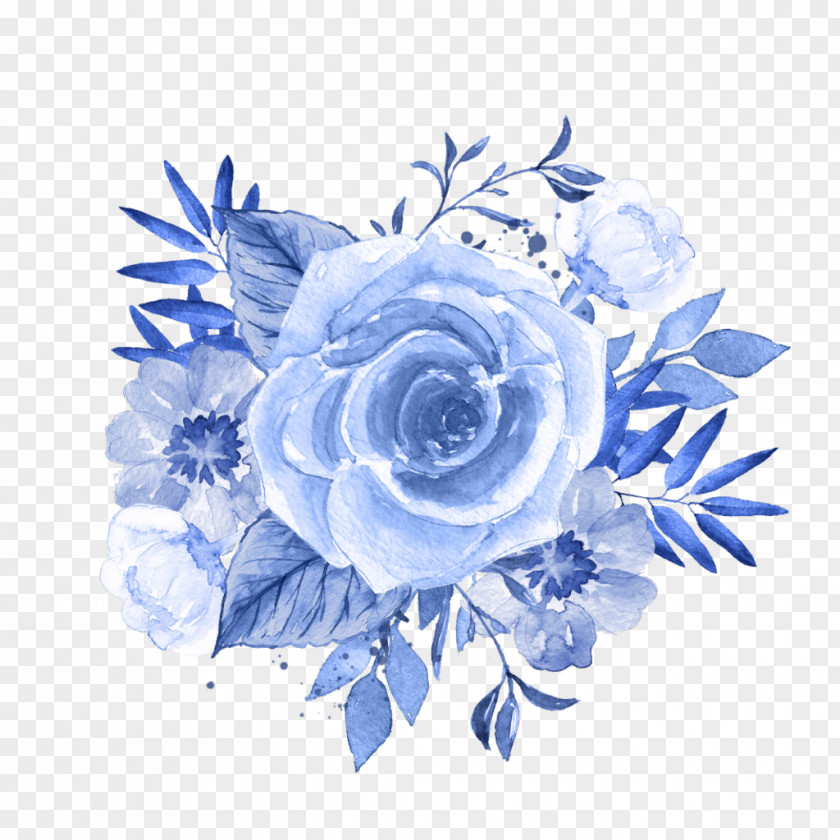 Flower Watercolor Painting Blue Floral Design PNG