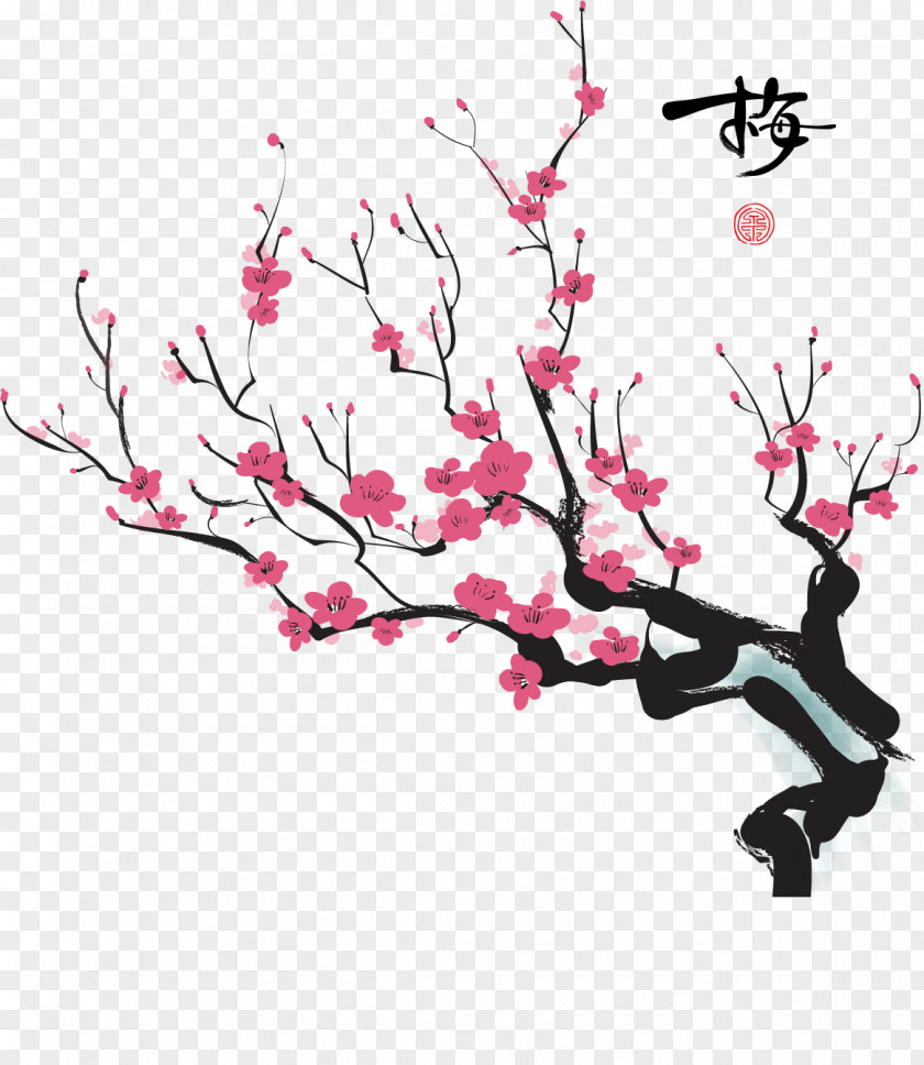Plum Creative Retro Snow Cherry Blossom Drawing PNG