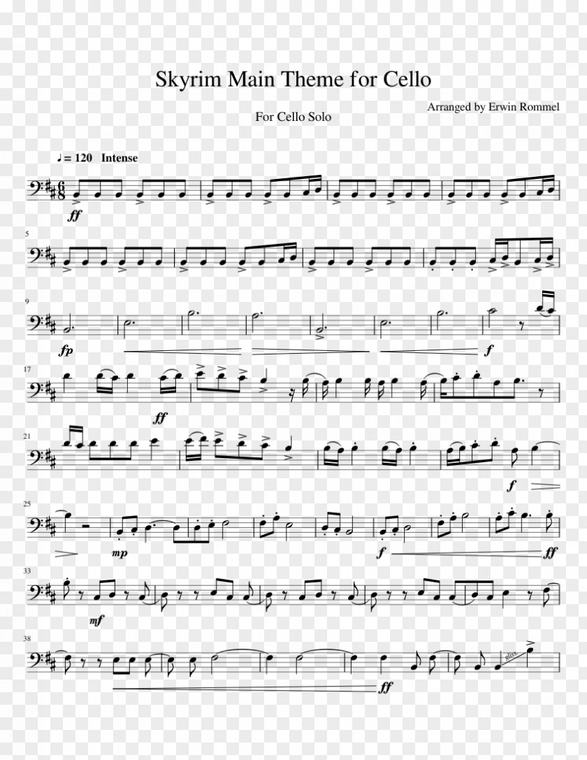 Sheet Music The Elder Scrolls V: Skyrim – Dragonborn Cello Double Bass PNG bass, Erwin Rommel clipart PNG