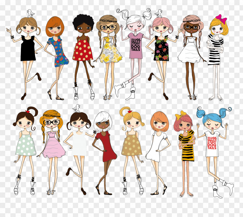 Vector Fashion Girls Illustration Cartoon PNG