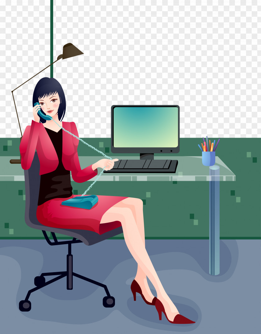 Vector Cartoon Beauty Business Lady Woman Computer File PNG