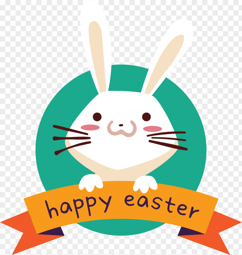 Cartoon White Bunny Label Easter Rabbit Egg Clip Art PNG